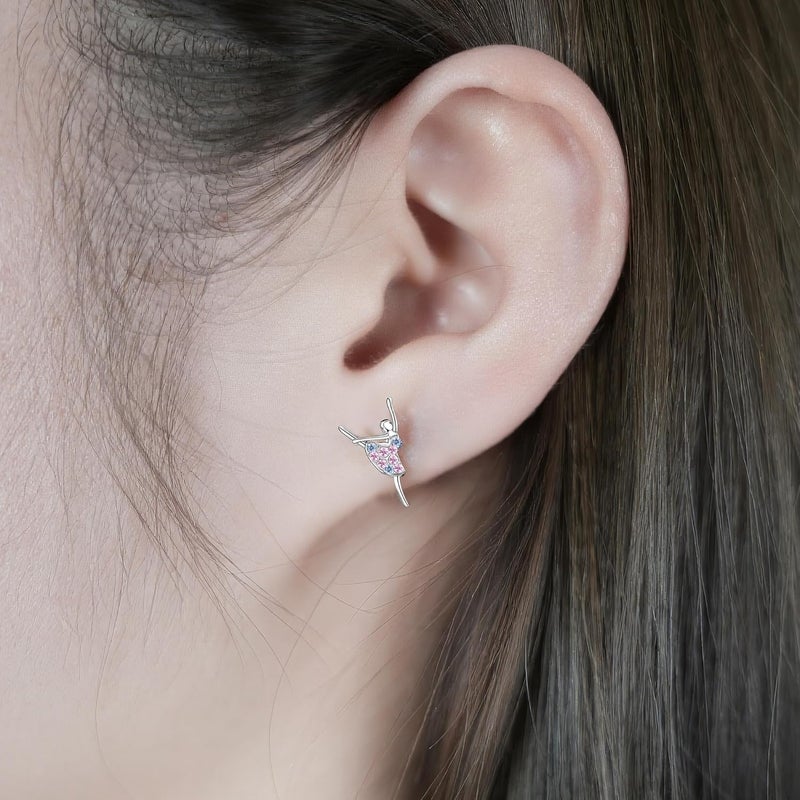 Sereney Sterling Silver Earrings for Girls, Gymnastics Earrings as Gymnastics Gifts for Girls, Drop Rainbow Dance Earring as Dance Gifts Dancer Jewelry for Her Granddaughter Daughter Nephew - Image 2